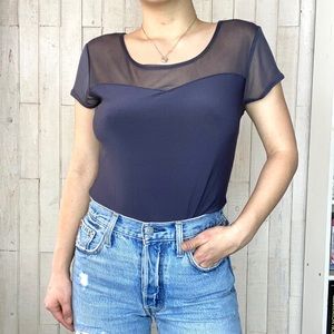 Sujie in the city Grey Mesh Short Sleeve Top